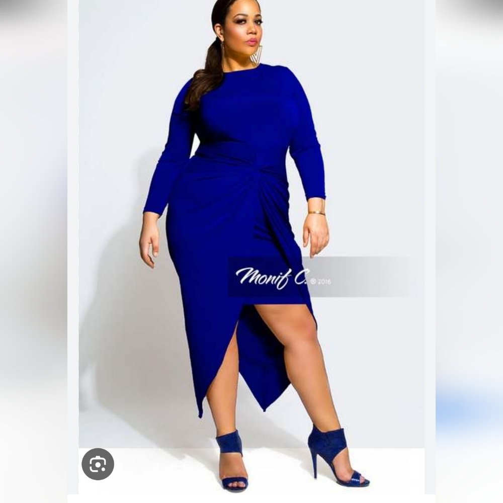Monif C. Gigi Knotted Dress Royal Blue Formal Princess Gown Plus Sz 3X Stretchy